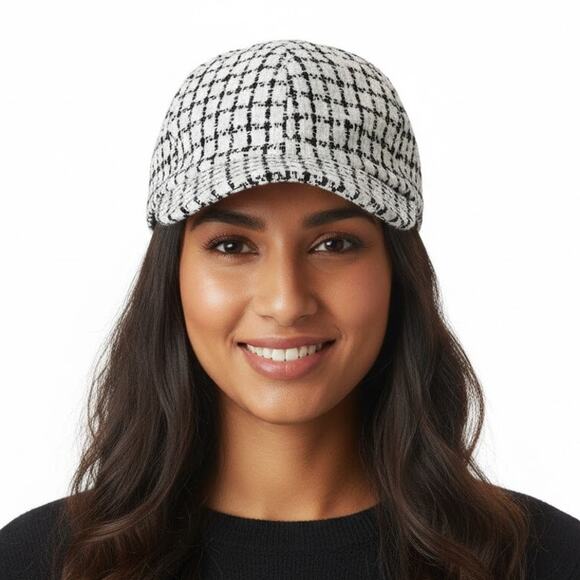 NWT J. Crew Tweed Plaid Baseball Cap Adjustable Hat Black White Women\'s One Size main image 11